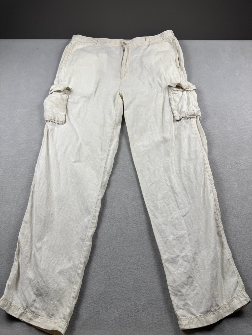 Tommy Bahama Pants Mens Large (38x33) Beige 100% Linen Relax Pockets Lightweight